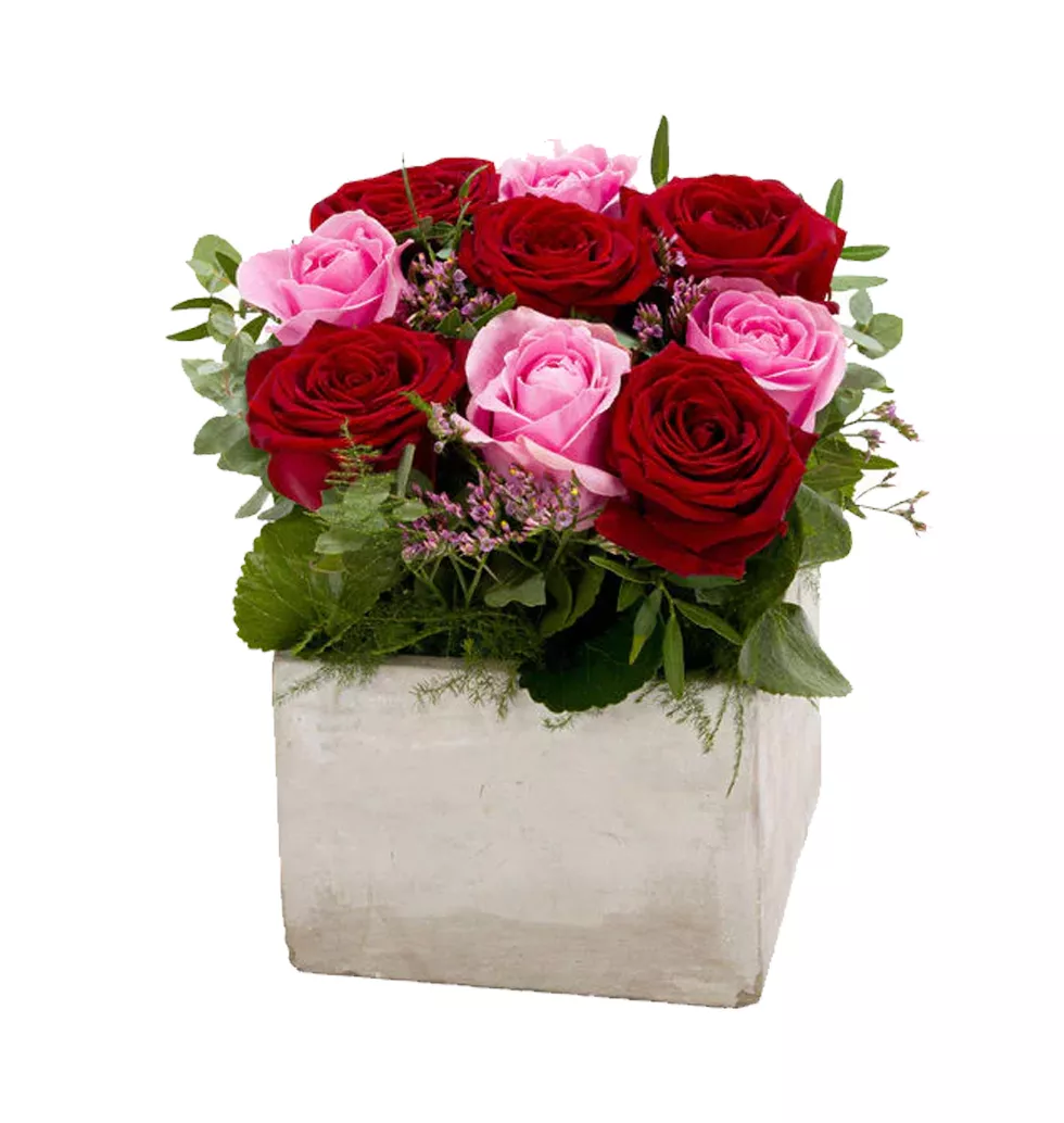 Artful Pure Passion Bouquet of Red N Pink Roses