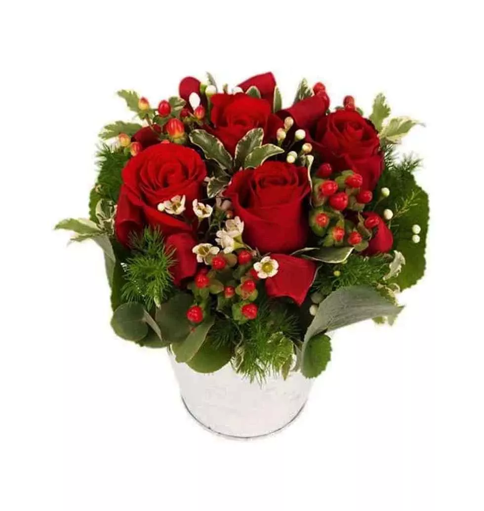 Fetching Red Roses In Zinc Container