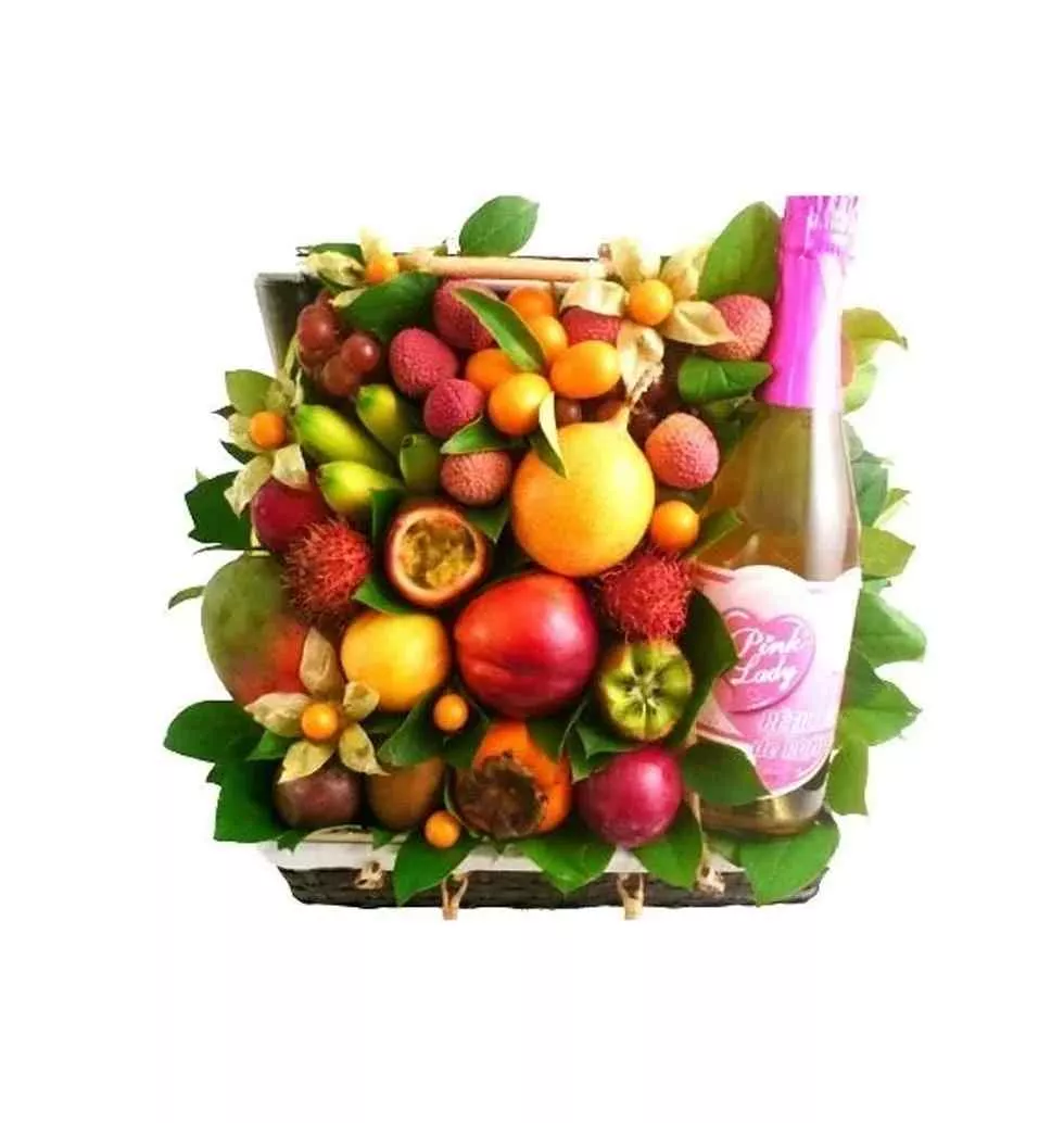 Memorable Happy Hour Fruit N Wine Gift Basket