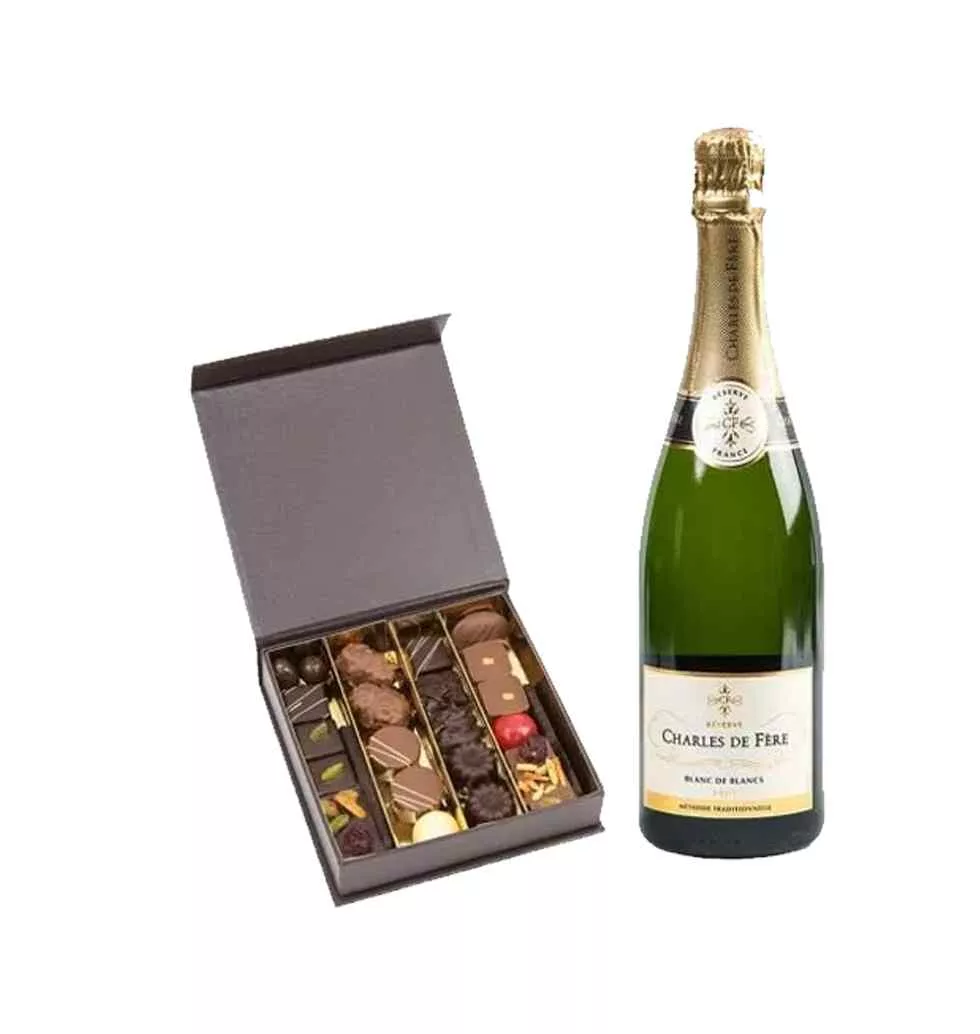 Treasured Gift of Sparkling Wine with Yummy Chocolate Box